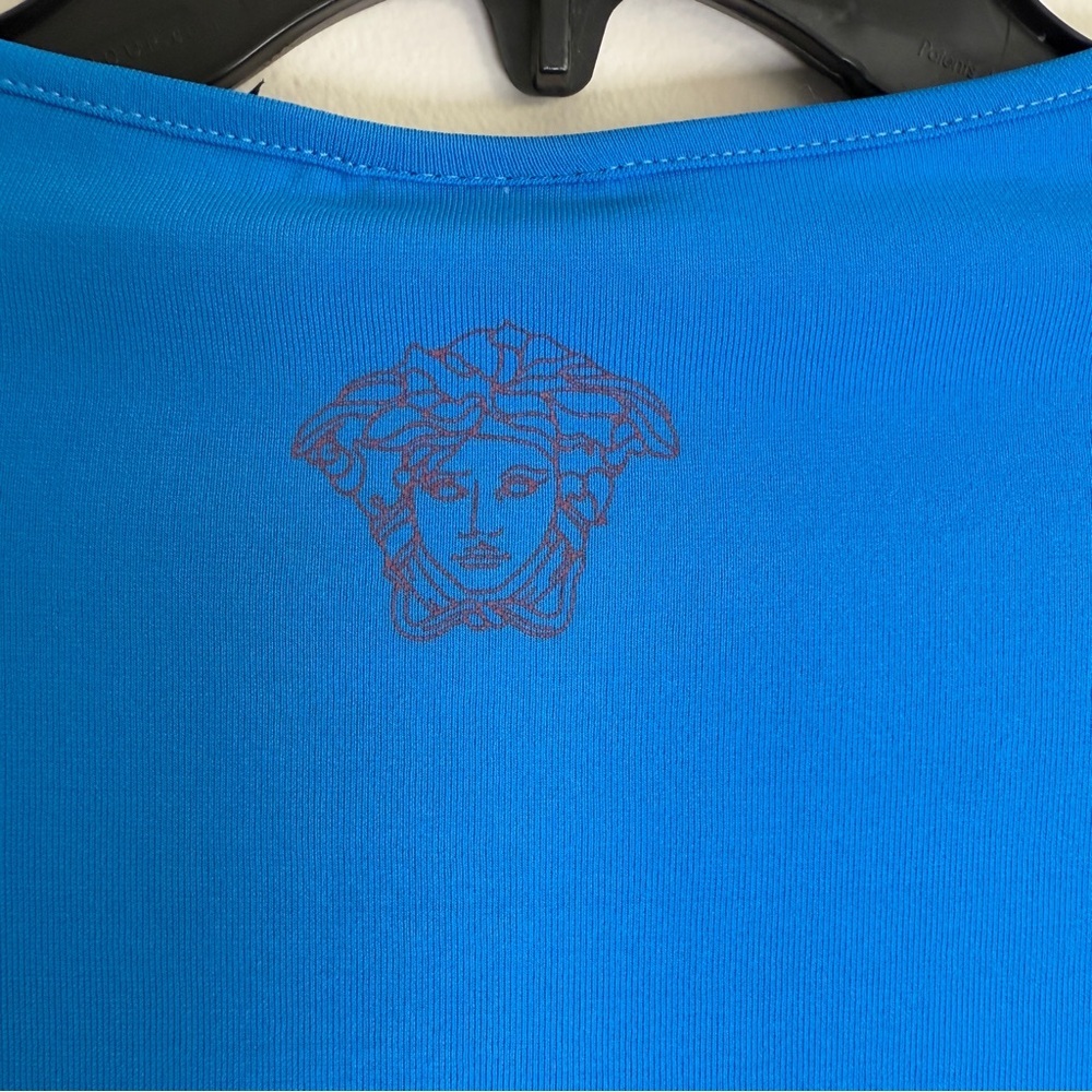 VERSACE Jeans Couture Women’s Blue Long Sleeve Shirt Top Italy Logo Sz M - Picture 4 of 9